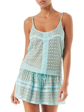 Melissa Odabash Turquoise Lurex Knit Beach Cover-Up