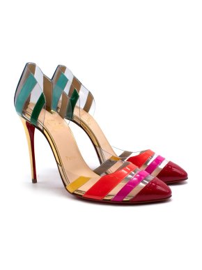 Christian Louboutin Rainbow Striped Leather & Vinyl Pumps