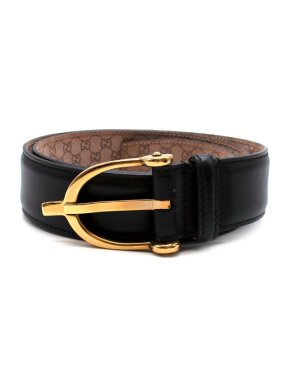 Gucci Black Leather Spur Belt