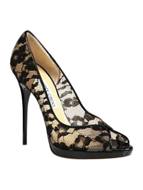 Jimmy Choo Blair Lace-Covered Mesh and Patent Leather Pumps