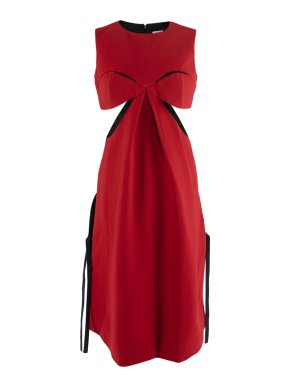 Loewe Red & Black Tie Detail Cut-Out Sleeveless Dress