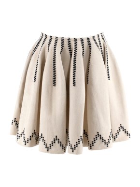 Alaia Cream Embroidered Wool Blend Pleated Skirt