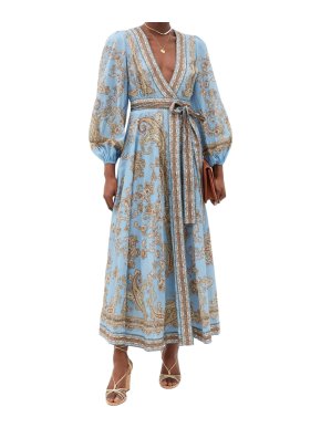 Zimmermann Blue Paisley Print Linen Midi Dress
