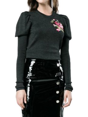 Dolce & Gabbana Black Embroidered Puff Sleeve Virgin Wool Cardigan