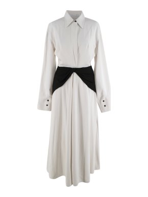Victoria Beckham White Contrasting Waist Detail Long Dress