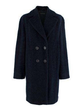 Luisa Cerano Navy Wool Double Breasted Teddy Coat