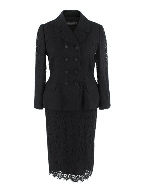 Dolce & Gabbana Black Lace Silk Blend Blazer and Skirt Set