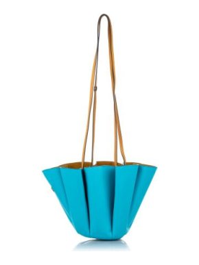 Lanvin Turquoise and Tan Margeurite Leather Bucket Bag
