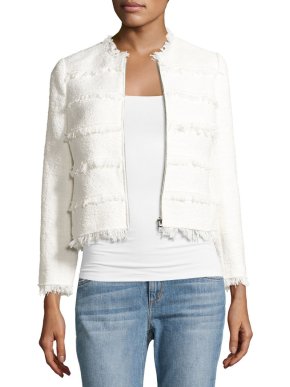 Rebecca Taylor White Tweed Fringed Jacket