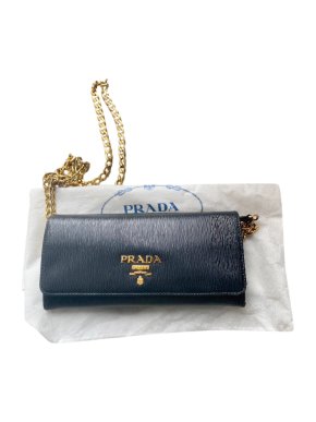 Prada Black Saffiano Leather Chain Wallet