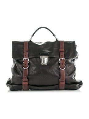 Prada Black Glace Leather Folding Soft Briefcase