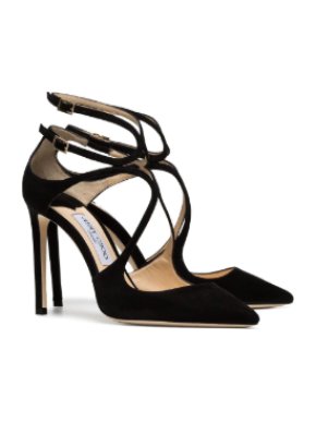 Jimmy Choo black Lancer suede pointed toe leather strappy pumps