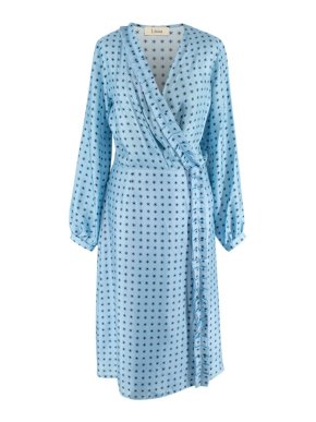 Lisou Long Sleeve Silk Blue Patterned Wrap Dress