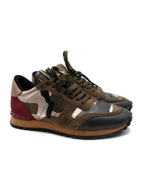Valentino Garavani Khaki & Red Camouflage Rockstud Trainers