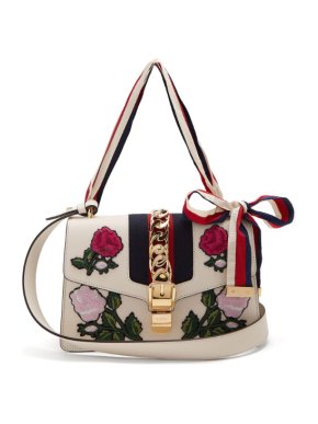 Gucci Sylvie Floral-embroidered Leather Shoulder Bag