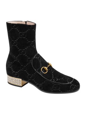 Gucci Velvet Monogram Horsebit Crystal Heel Boots