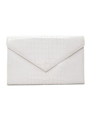 Alaia White Croc-Embossed Leather Clutch With Mirror