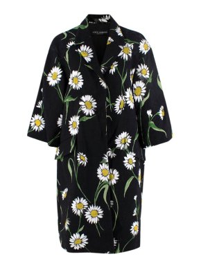 Dolce & Gabbana Black Daisy Print Topper Coat