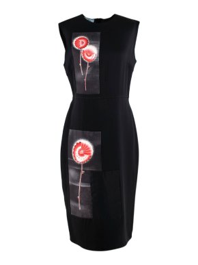 Prada Black Floral Panel Print Silk Dress