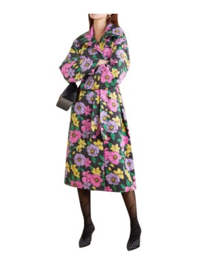 Balenciaga Belted Floral Print Cotton-Drill Trench Coat