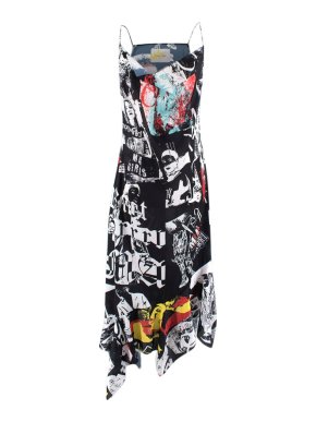 Marques/Almeida Black Graphic Print Asymmetric-hem Satin Midi Dress