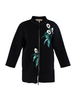Marni Black Floral Sequin Embellished Zip Front Jacket