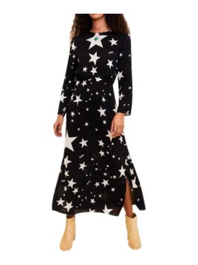 RIXO Alice Ibiza Star Black Long Sleeve Dress
