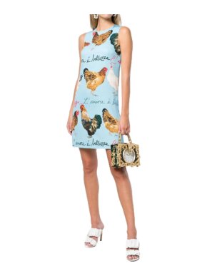 Dolce & Gabbana Blue Rooster Print Dress
