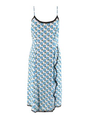 Prada White & Blue Hearts Print Lace Trim Cami Dress