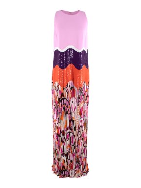 Emilio Pucci Crepe Sequin Pleated Hem Column Gown