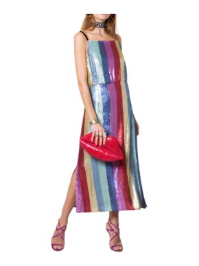 RIXO Tessa Multi Stripe Sequin Midi Dress