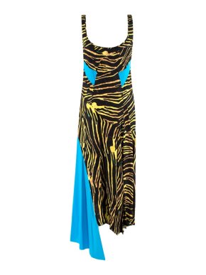 Marine Serre Asymmetric Flared Multicoloured Midi Dress