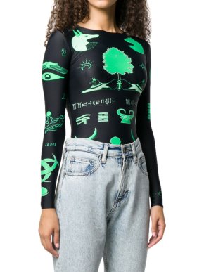 Marine Serre Black & Green Hieroglyphic Print Top