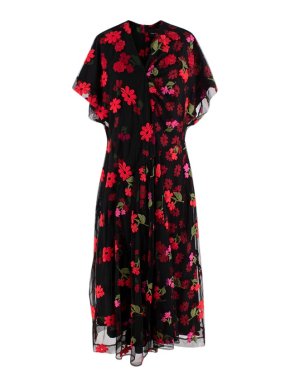Simone Rocha Black & Red Embroidered Floral Tulle Dress