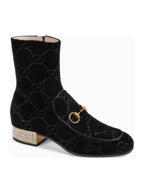 Gucci Supreme Velvet Crystal Embellished Horsebit Boots