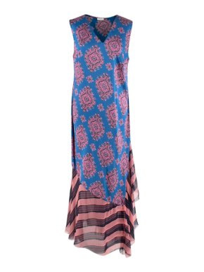 Dries Van Noten Pixelated Paisley Print Contrast Hem Silk Midi Dress
