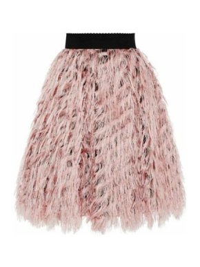 Dolce & Gabbana pink silk feather detail skirt