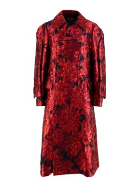 Comme Des Garcons Red Floral Metallic Double Breasted Coat