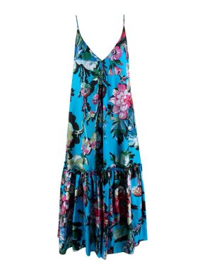 Dries Van Noten Silk Floral Blue Cami Dress