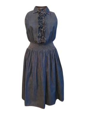 Prada Ruffle Front Sleeveless Denim Dress