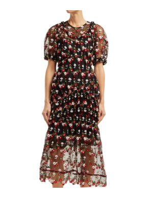 Simone Rocha Floral Embroidered Tulle Midi Dress