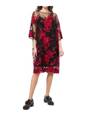 Antonio Marras Floral Embroidered Sheer Black Dress