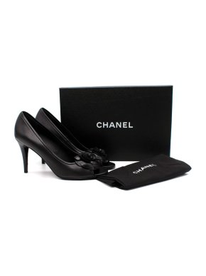 Chanel Black Leather Camellia Applique Pumps