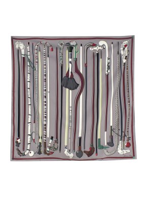 Hermes Grey Les Cannes Silk Scarf 90