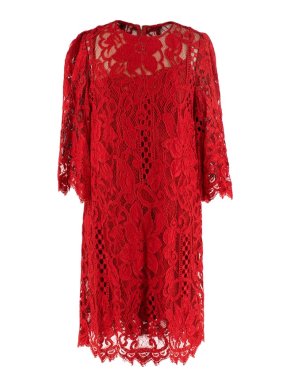 Dolce & Gabbana Red Lace LS Shift Dress