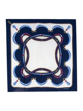 Cartier Must De Cartier Navy & White Silk Printed Scarf