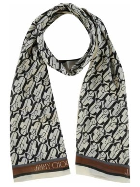 Jimmy Choo Beige Logo Print Silk Scarf