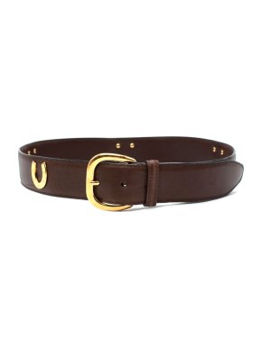 Gucci VIntage Horse Shoe Applique Brown Leather Belt - Size 85