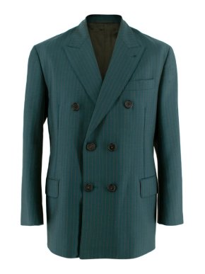 Prada Pinstripe Forest Green Double Breasted Blazer