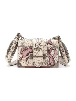 Prada Glace Calfskin Rabbit Print Cahier Bag Opaline